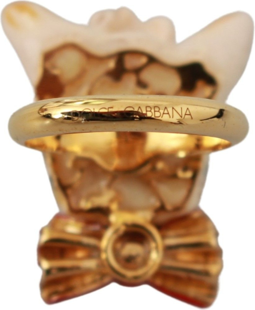Кольцо Dolce & Gabbana Золотистая латунь Смола Бежевый Собака Питомца Фирменный Аксессуар