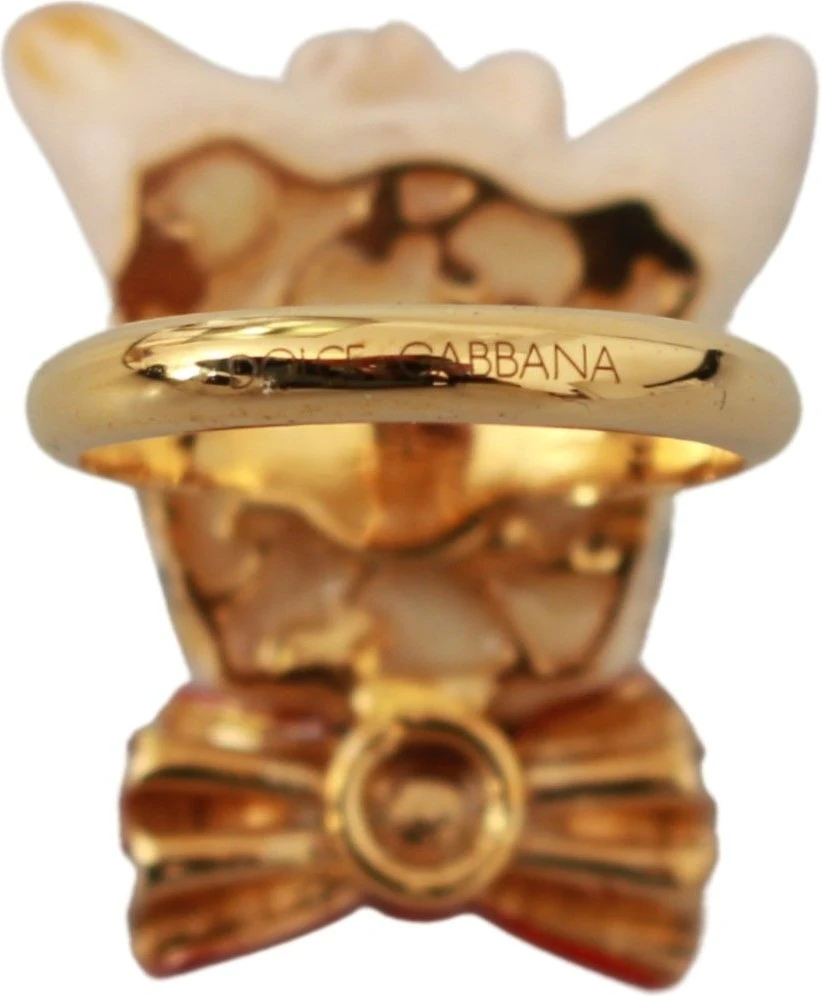 Кольцо Dolce & Gabbana Золотистая латунь Смола Бежевый Собака Питомца Фирменный Аксессуар