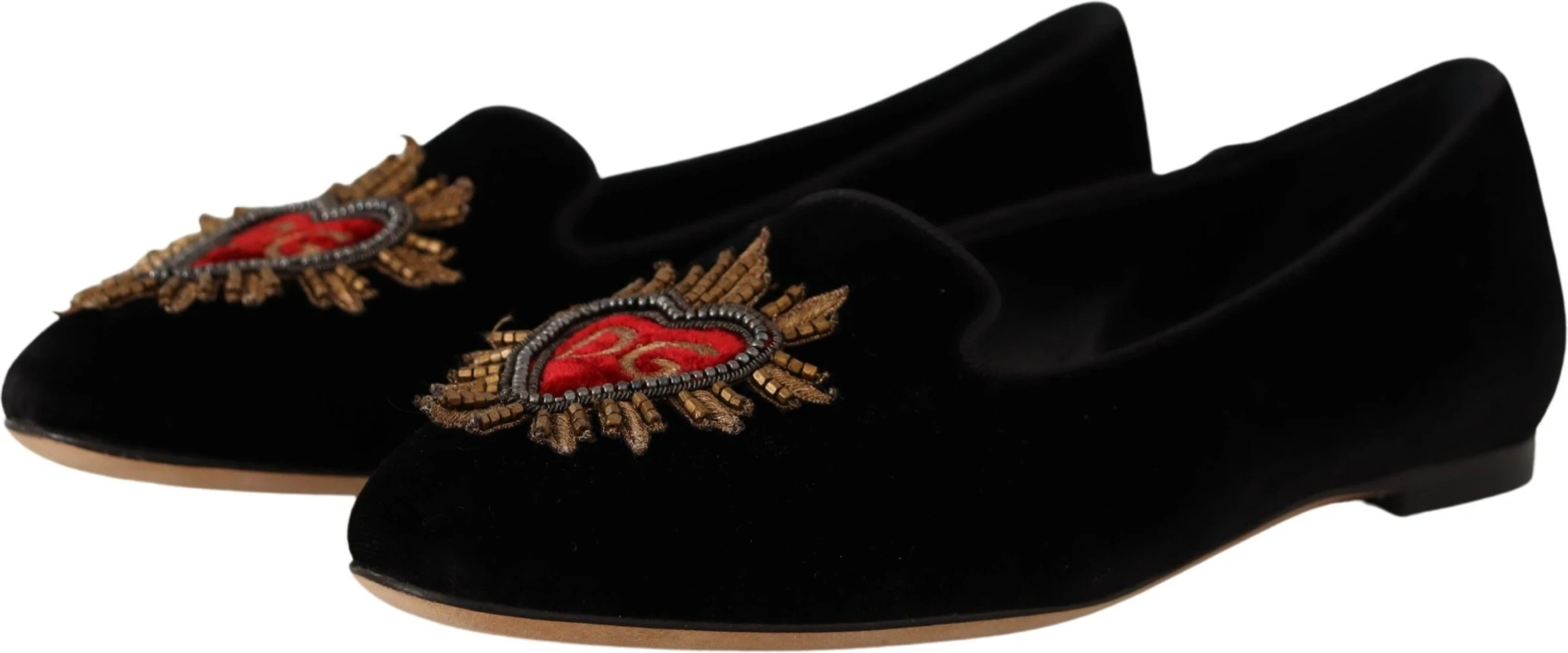 Туфли без каблука Dolce & Gabbana Черный, нашивка "Священное Сердце"