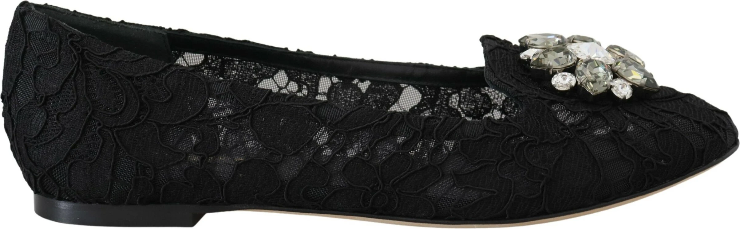 Туфли Балетки Dolce & Gabbana Черные Taormina Кружево Кристаллы