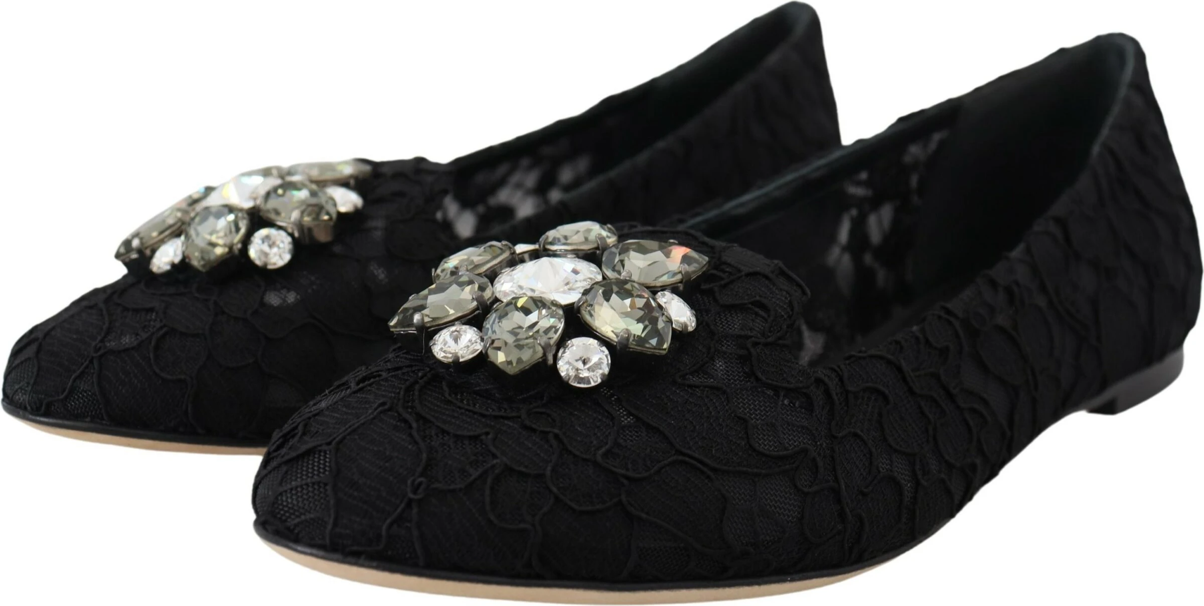 Туфли Балетки Dolce & Gabbana Черные Taormina Кружево Кристаллы