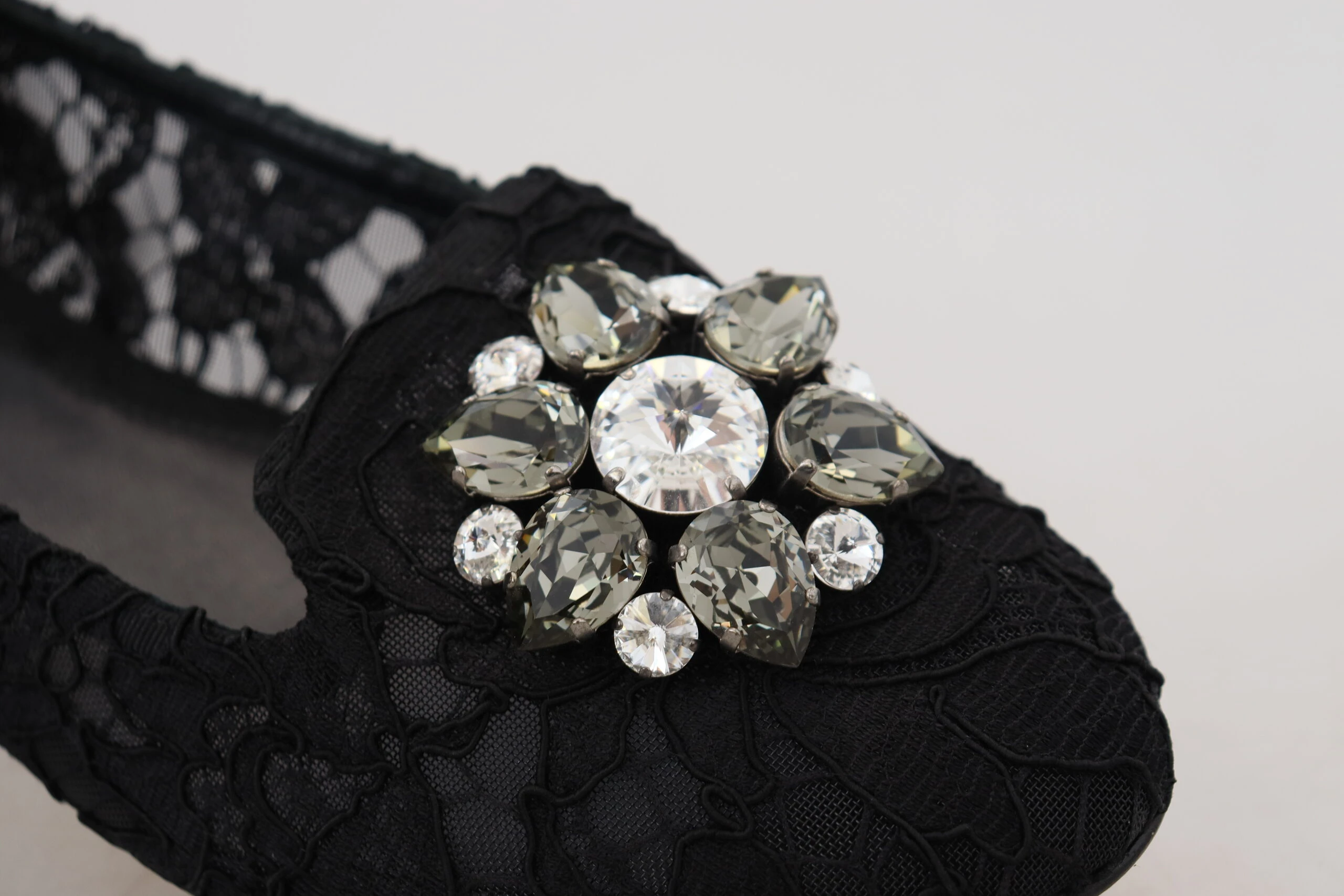 Туфли Балетки Dolce & Gabbana Черные Taormina Кружево Кристаллы