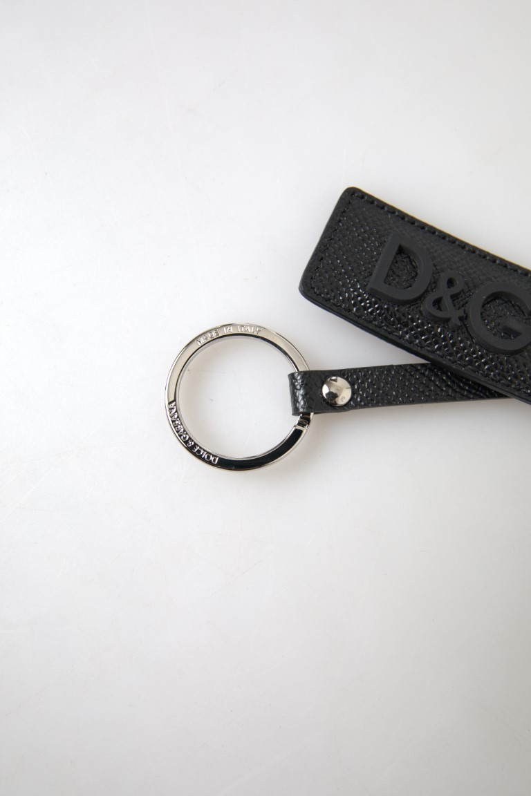 Брелок Dolce & Gabbana Черная кожа с логотипом DG, серебристый металл