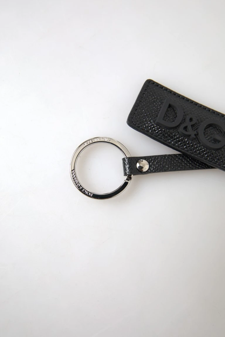 Брелок Dolce & Gabbana Черная кожа с логотипом DG, серебристый металл