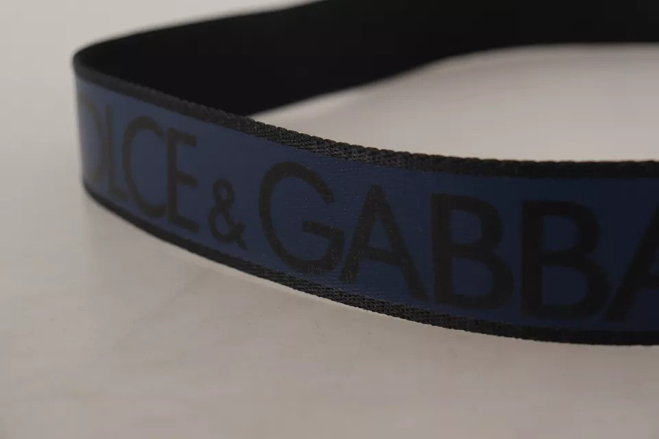 Ремень Dolce & Gabbana Синий Черный Принт с Логотипом Серебряная Пряжка