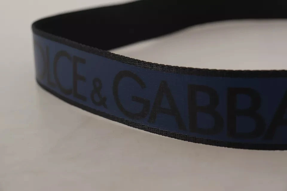 Ремень Dolce & Gabbana Синий Черный Принт с Логотипом Серебряная Пряжка