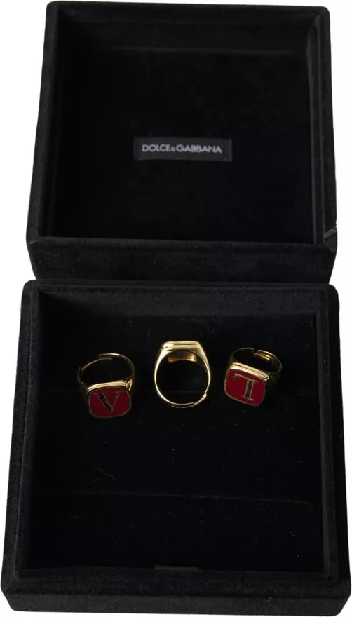 Набор колец Dolce & Gabbana Gold Brass LOVE с эмалью