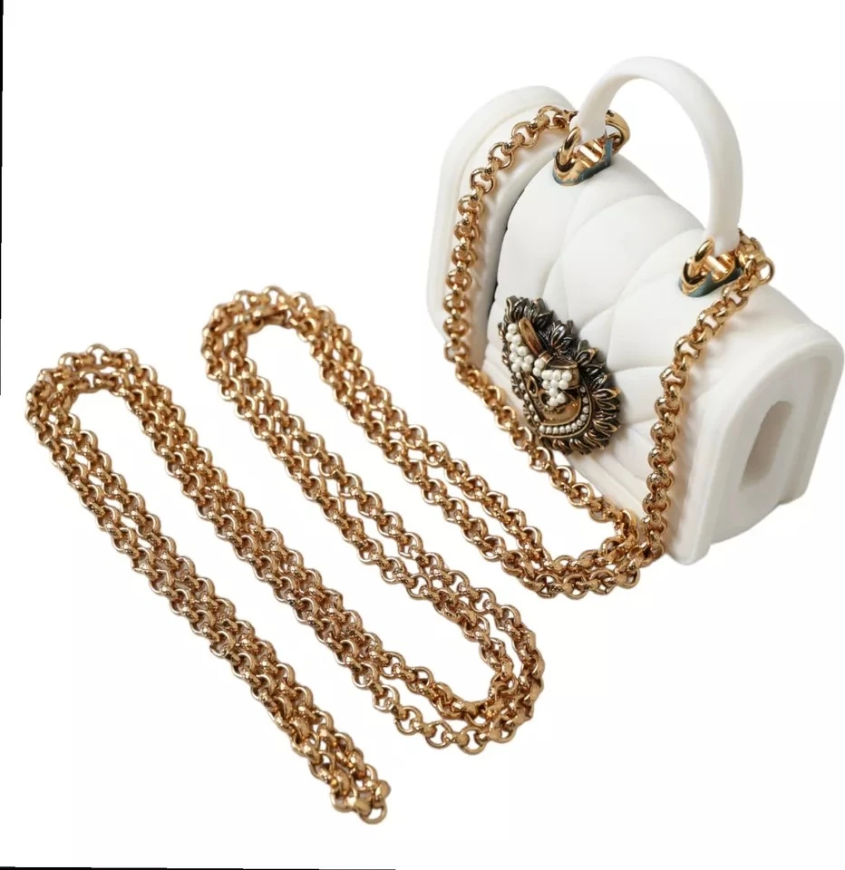 Чехол для Airpods Dolce & Gabbana Белый Силиконовый Devotion Сумка с золотой цепочкой на ручке