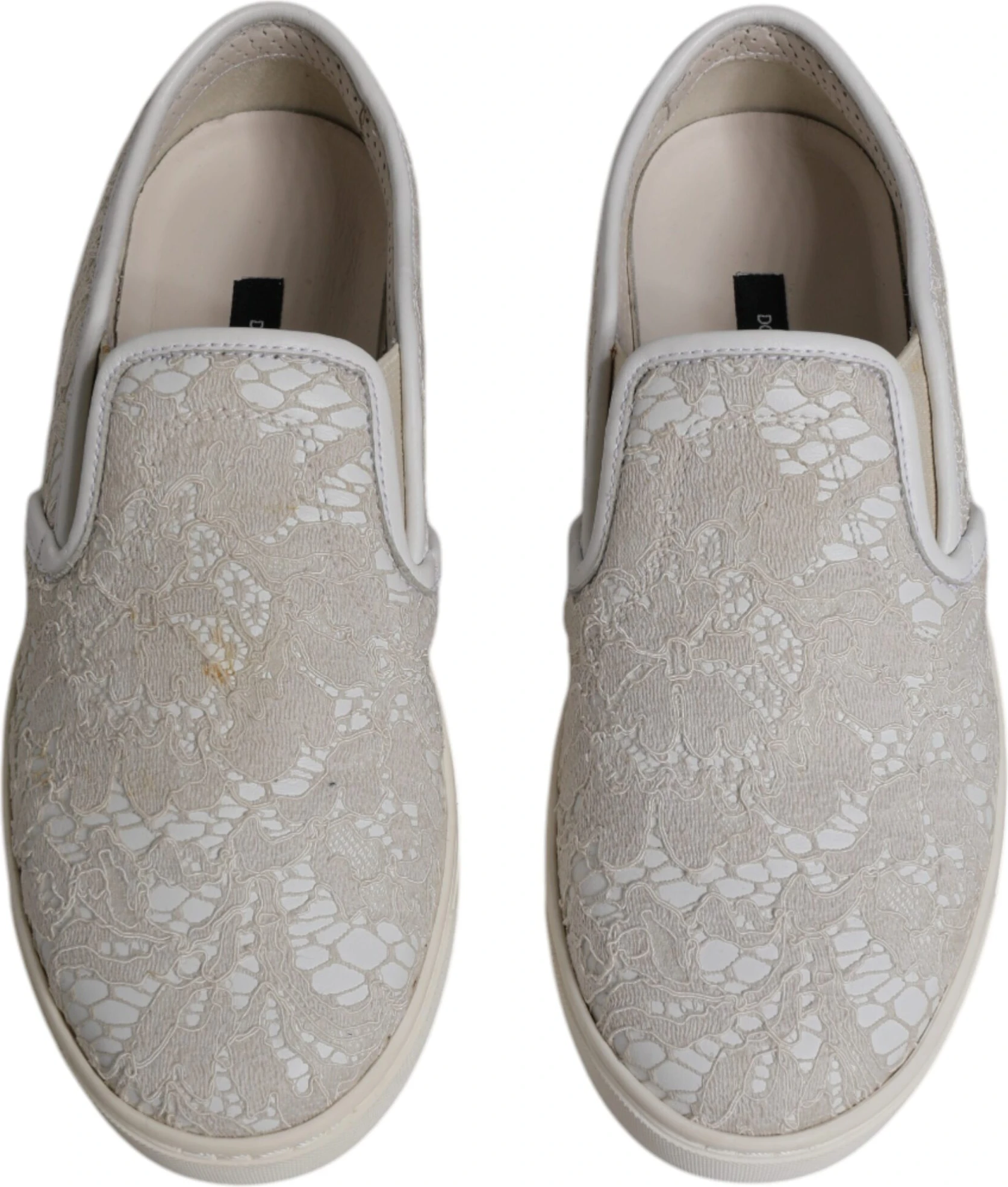 Лоферы белые с цветочным кружевом без застежки, обувь Dolce & Gabbana
