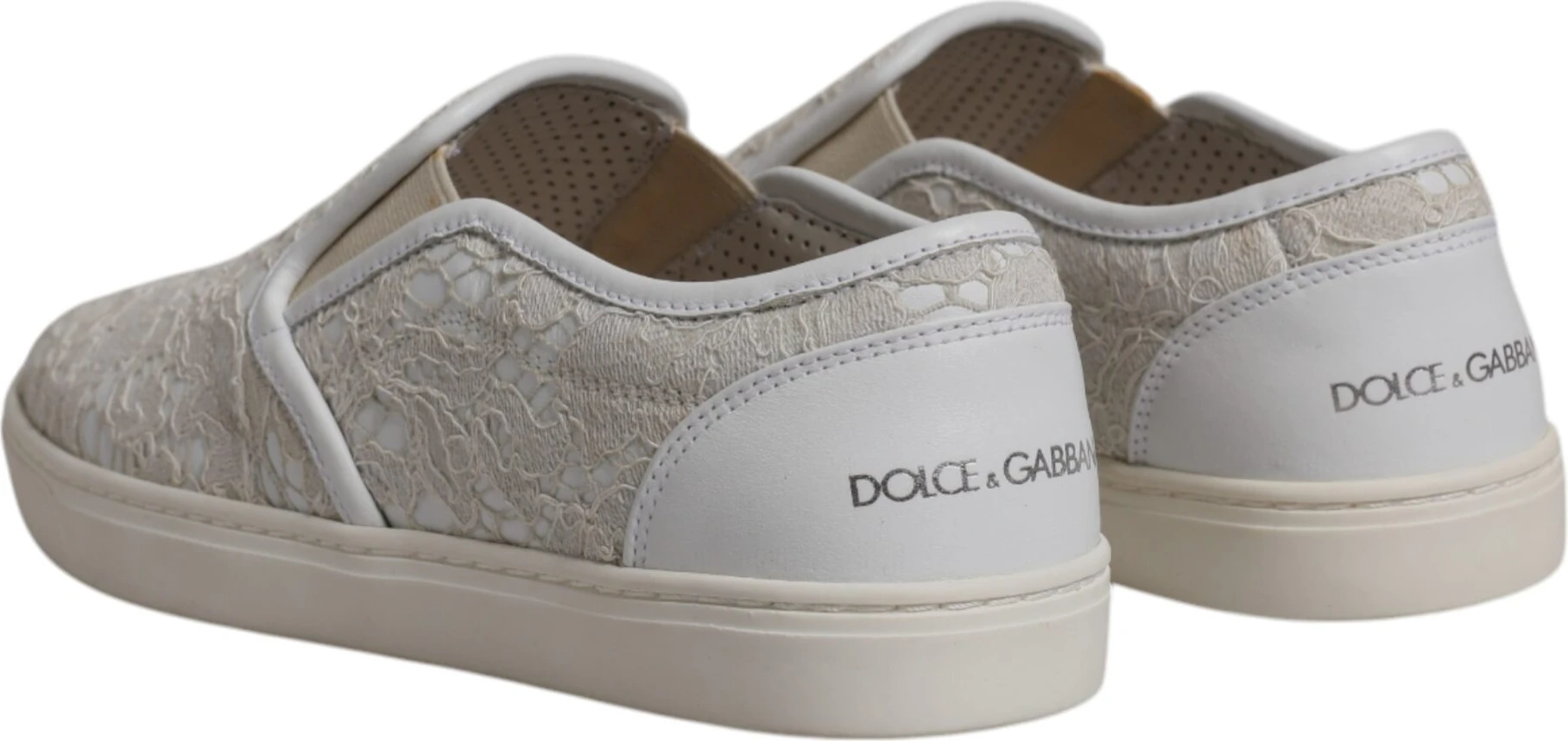 Лоферы белые с цветочным кружевом без застежки, обувь Dolce & Gabbana