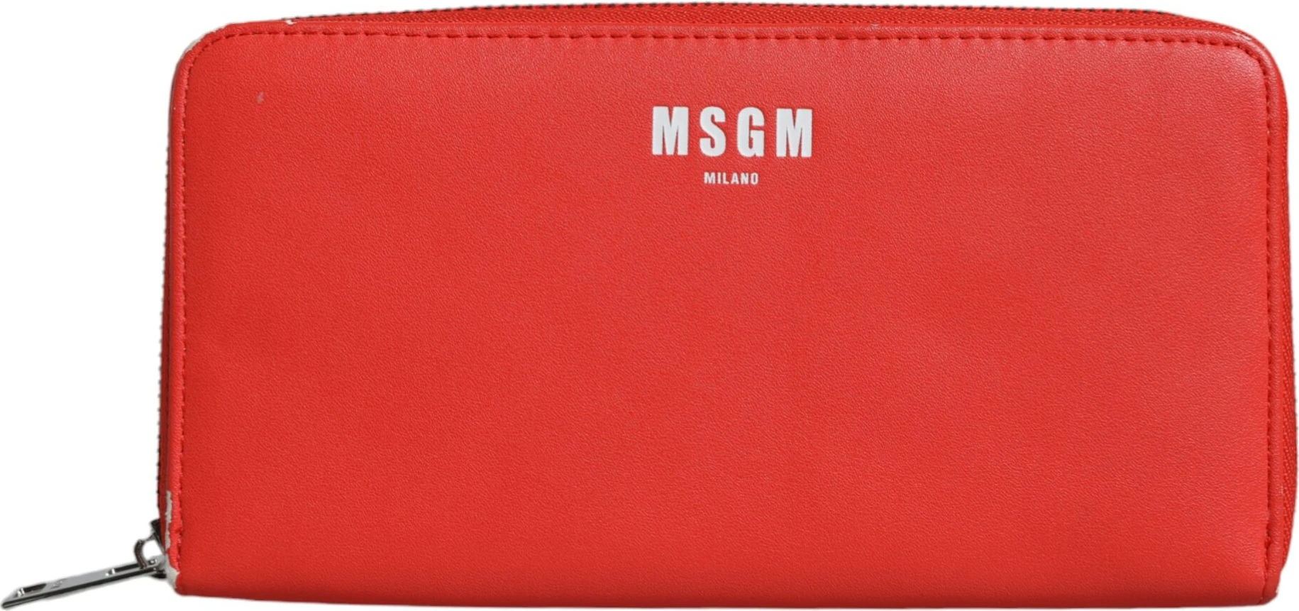 Кошелек MSGM Красный кожаный с застежкой-молнией по периметру, отделениями для карт, портмоне-клатч