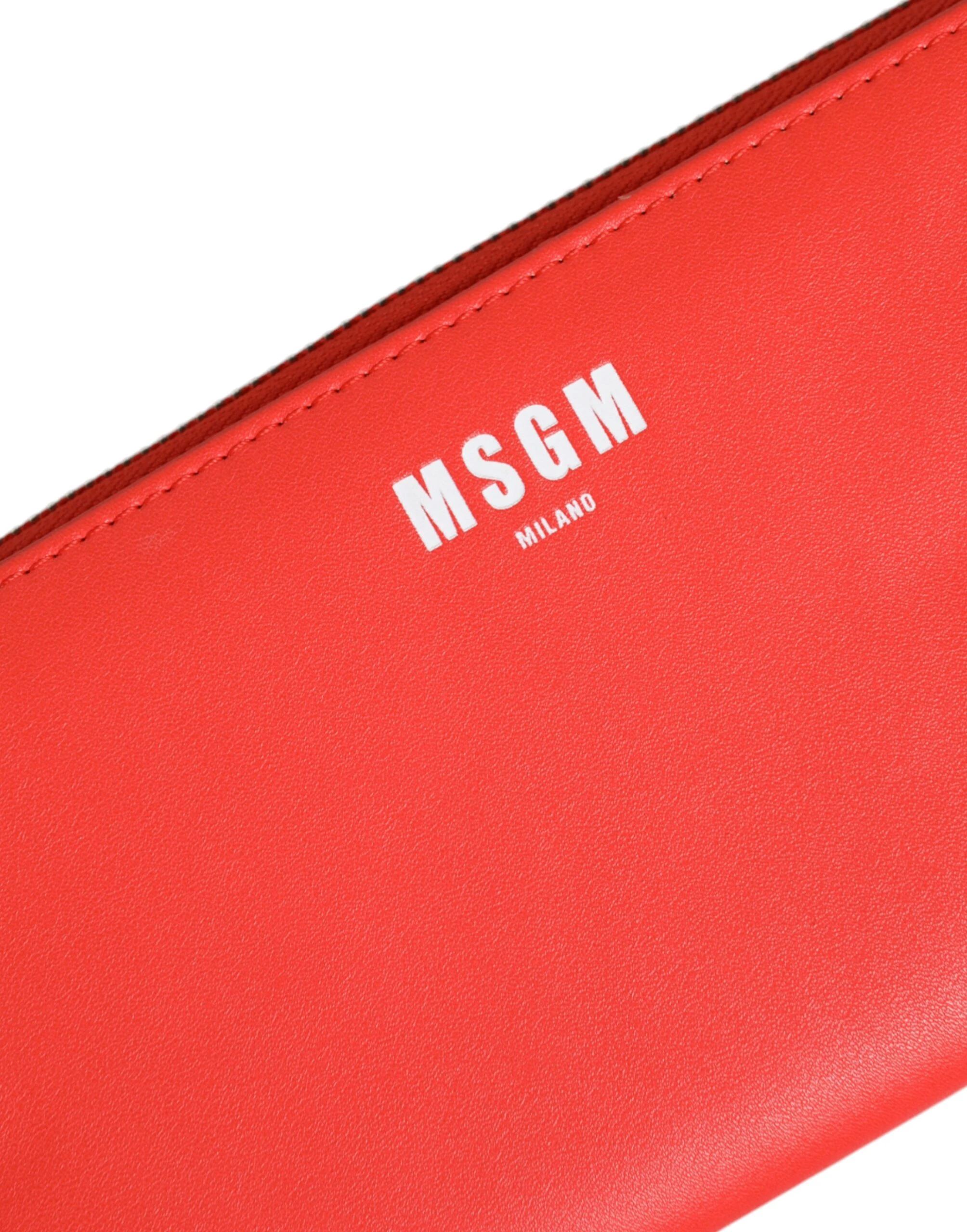 Кошелек MSGM Красный кожаный с застежкой-молнией по периметру, отделениями для карт, портмоне-клатч