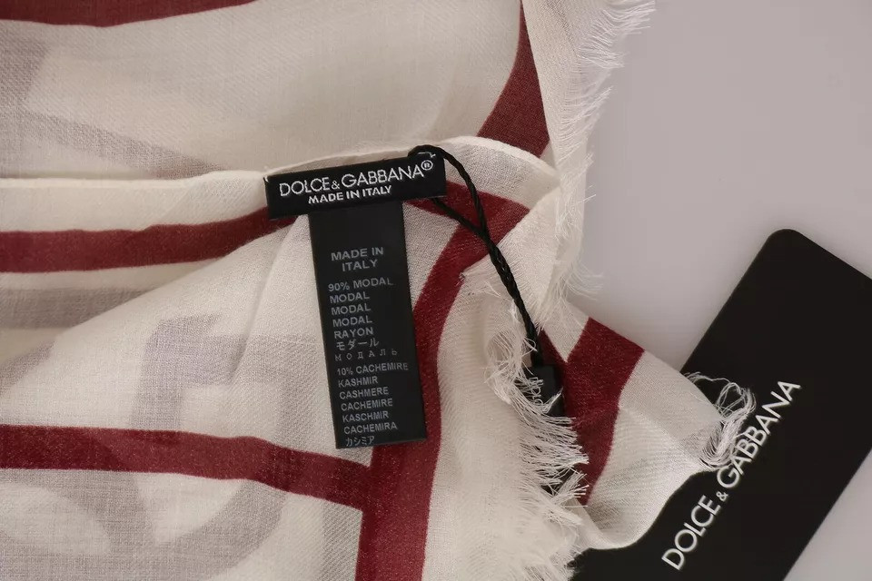 Шарф Dolce & Gabbana Белый с Красным Принтом Палантин из Модала