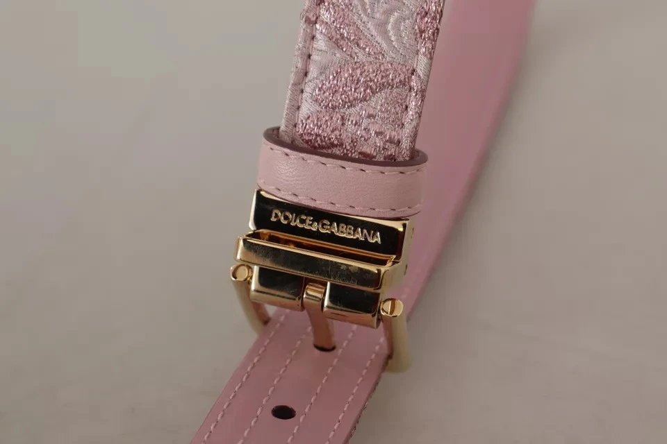 Ремень Dolce & Gabbana Розовый жаккард с вышивкой, металлическая пряжка под золото