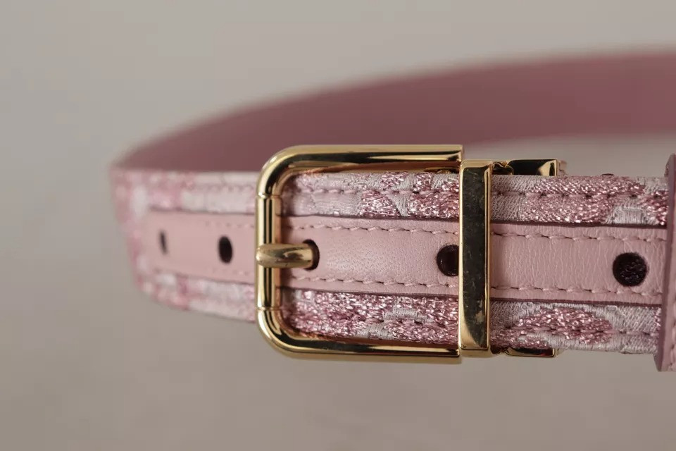 Ремень Dolce & Gabbana Розовый жаккард с вышивкой, металлическая пряжка под золото