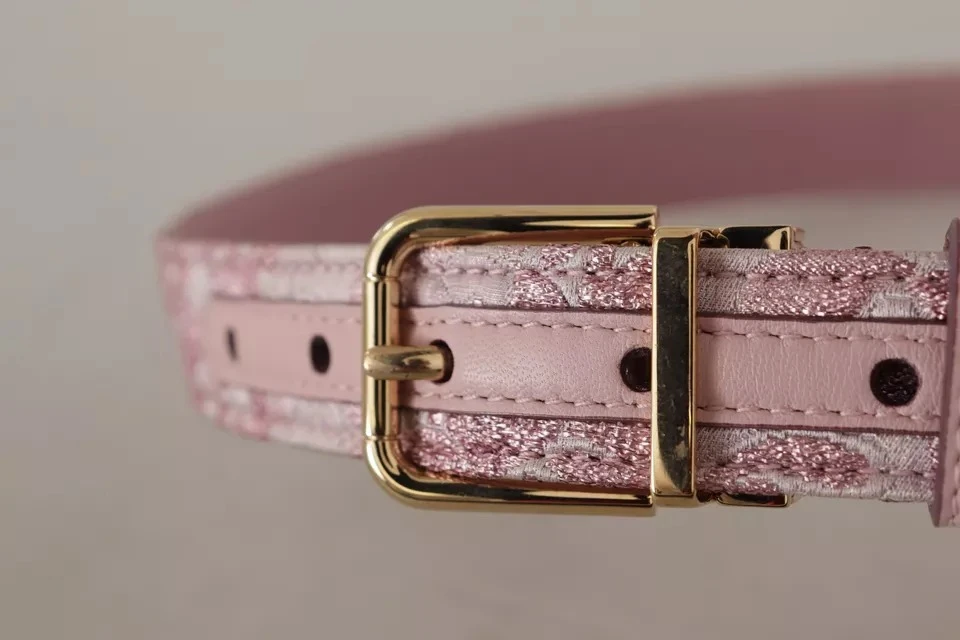 Ремень Dolce & Gabbana Розовый жаккард с вышивкой, металлическая пряжка под золото