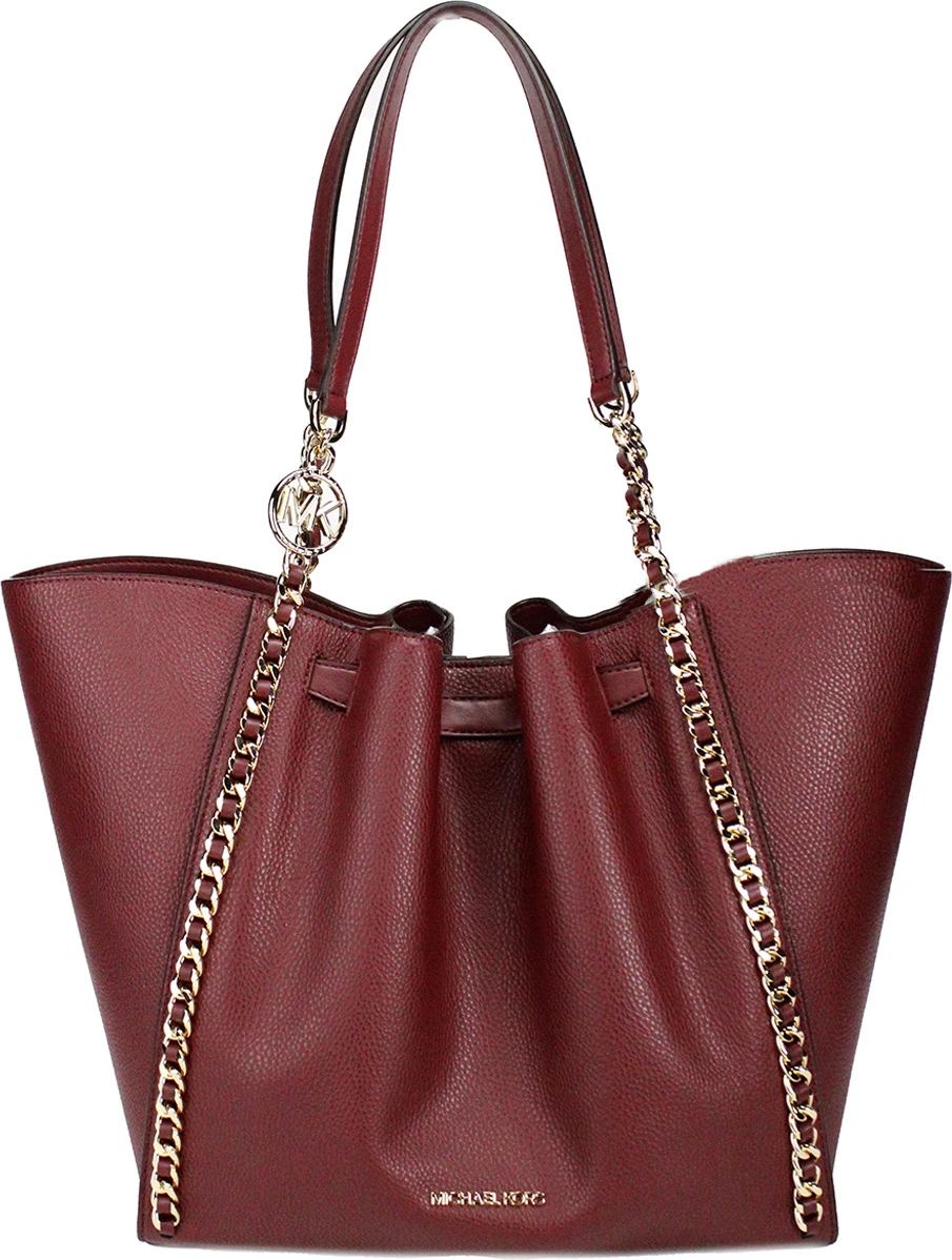 Сумка-тоут Michael Kors Mina Large Dark Cherry с инкрустацией в виде ремня с цепочкой