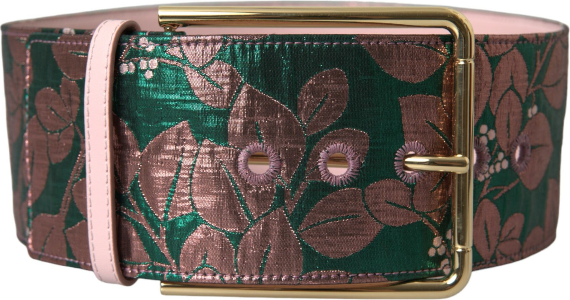 Ремень Dolce & Gabbana Мультиколор Цветочный Жаккард Люрекс Золотая Пряжка