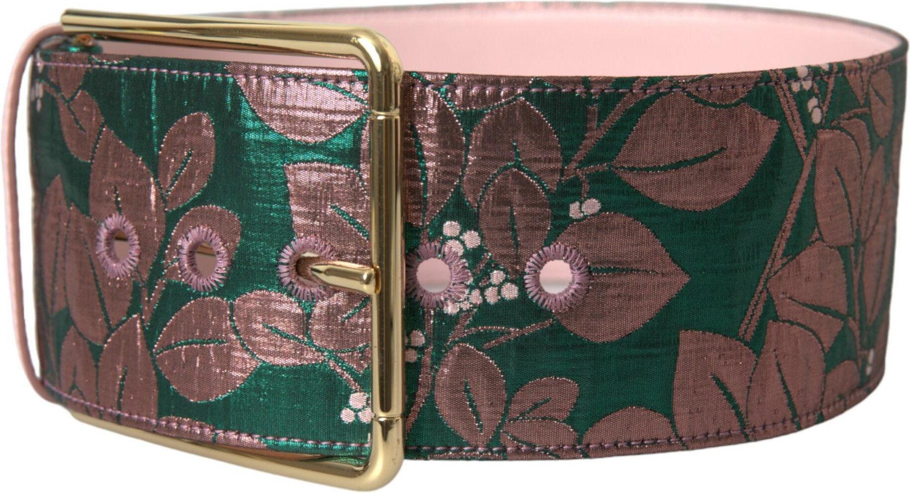 Ремень Dolce & Gabbana Мультиколор Цветочный Жаккард Люрекс Золотая Пряжка