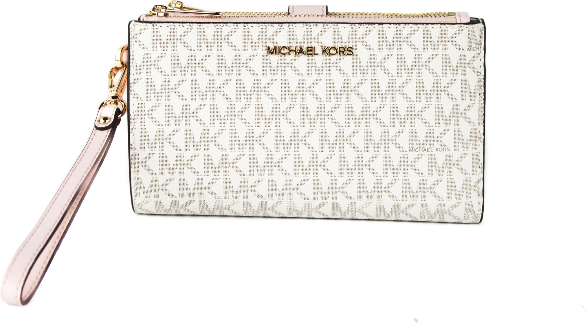 Кошелек Michael Kors Jet Set Travel из кожи с логотипом, большой, с двойной молнией и ремешком на запястье