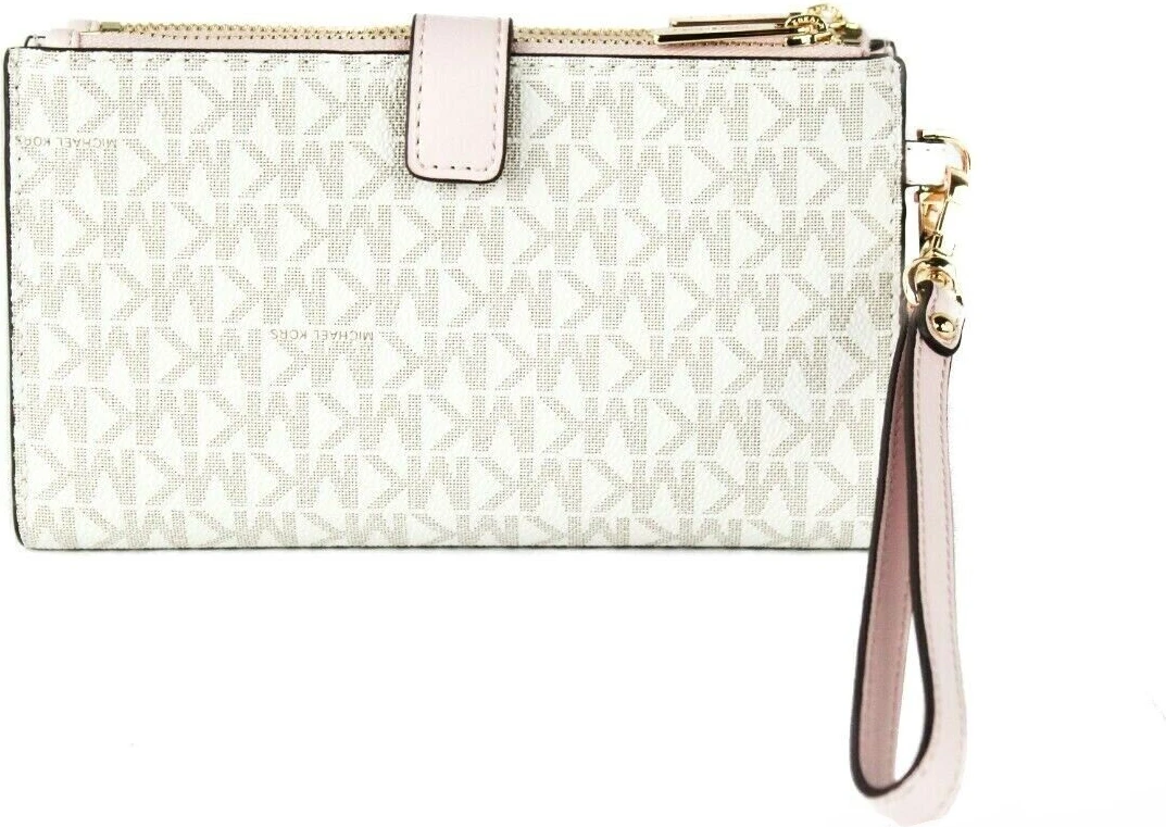 Кошелек Michael Kors Jet Set Travel из кожи с логотипом, большой, с двойной молнией и ремешком на запястье