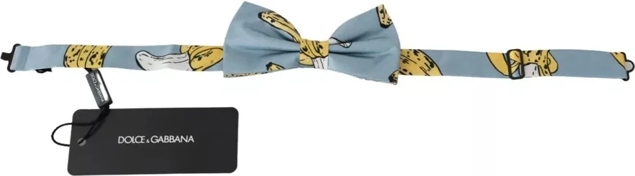 Галстук-бабочка Dolce & Gabbana нежно-голубого цвета с принтом «Бананы»