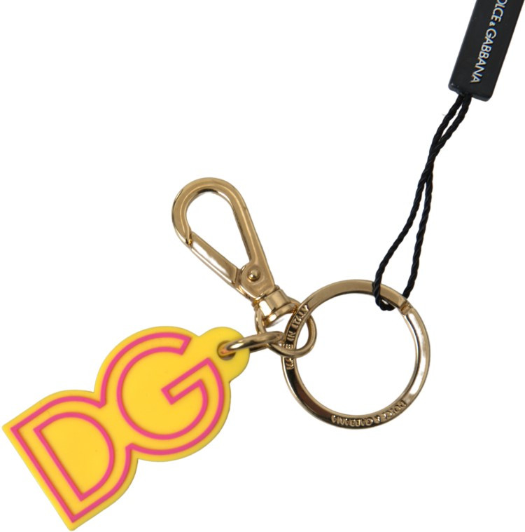 Брелок Dolce & Gabbana Желтый Резиновый Логотип DG Золотая Латунная Металлическая Брелок-Кольцо
