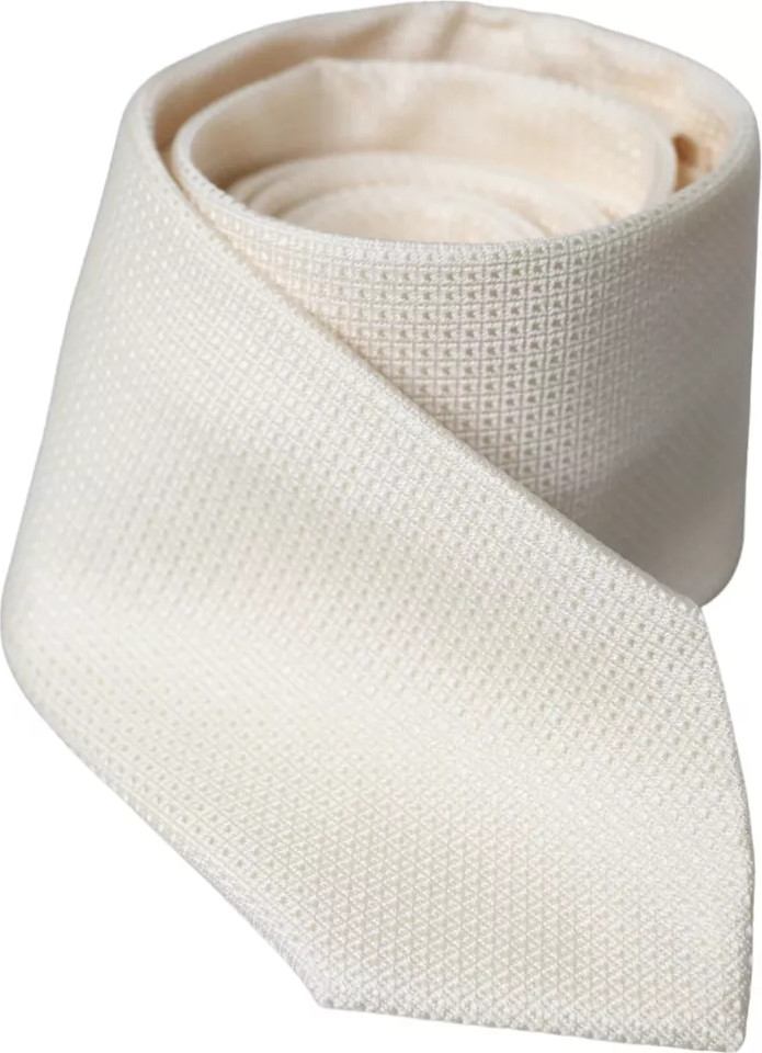 Галстук Dolce & Gabbana Небеленый белый с узором, классический, регулируемый, шелковый