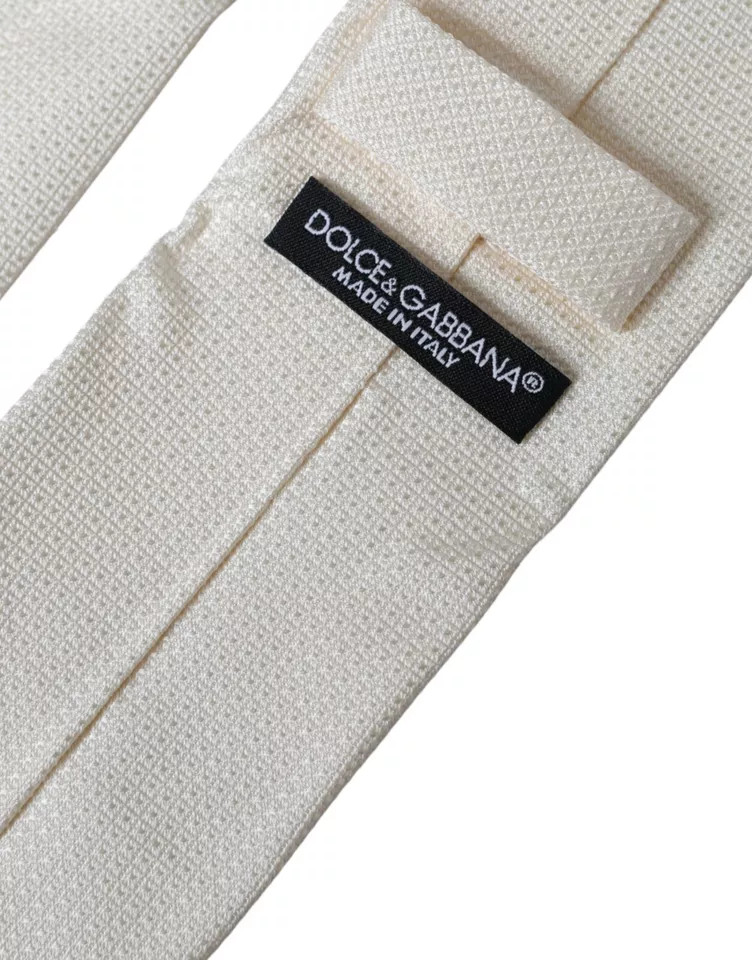 Галстук Dolce & Gabbana Небеленый белый с узором, классический, регулируемый, шелковый