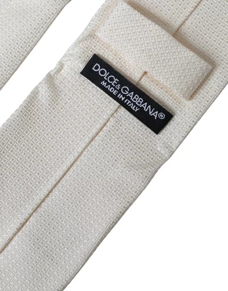 Галстук Dolce & Gabbana Небеленый белый с узором, классический, регулируемый, шелковый