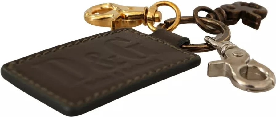 Брелок Dolce & Gabbana Зеленая кожа D&G Логотип Металлическое кольцо Крючок Брелок