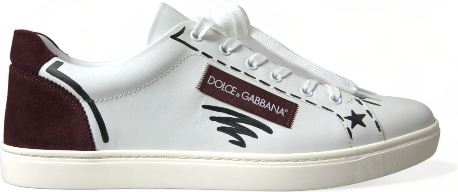 Низкие кроссовки Dolce & Gabbana Бело-бордовая кожа с логотипом