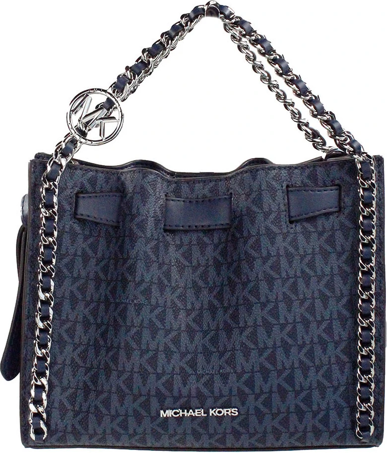 Сумка через плечо Michael Kors Mina Small Belted Navy Signature PVC с инкрустацией цепью