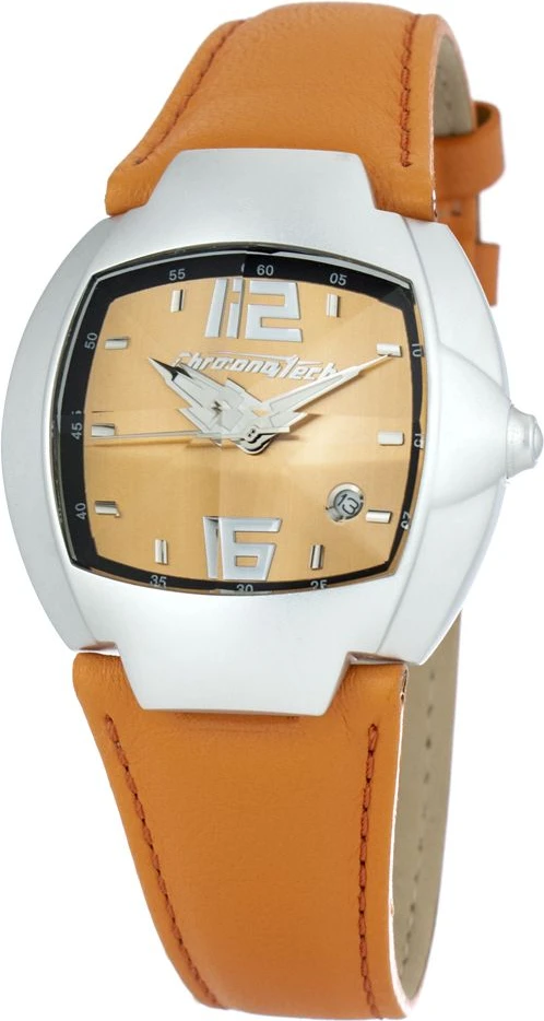 Часы Chronotech с оранжевым кожаным ремешком
