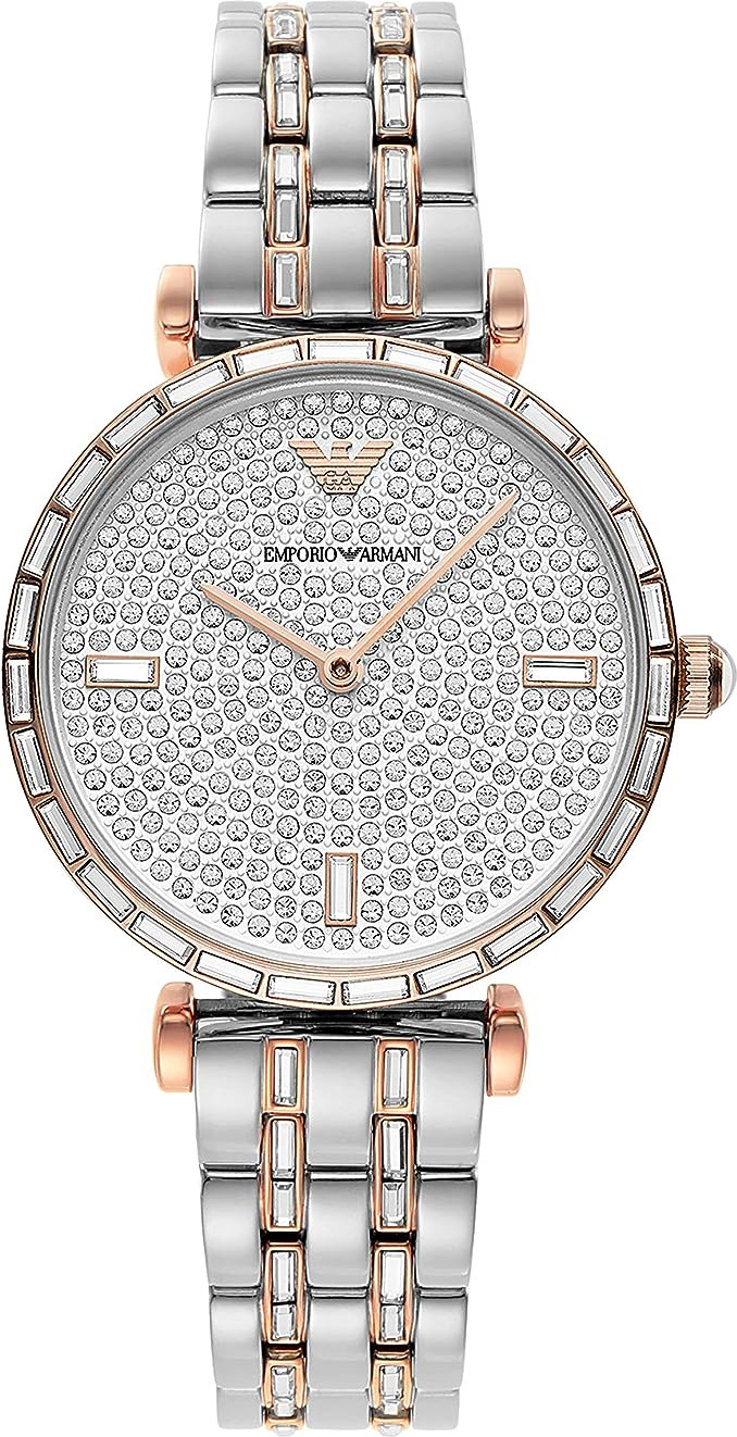Часы Armani Emporio Элегантные двухцветные с паве из кристаллов