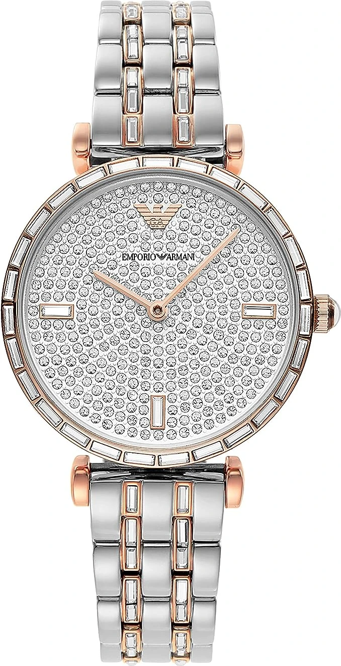 Часы Armani Emporio Элегантные двухцветные с паве из кристаллов