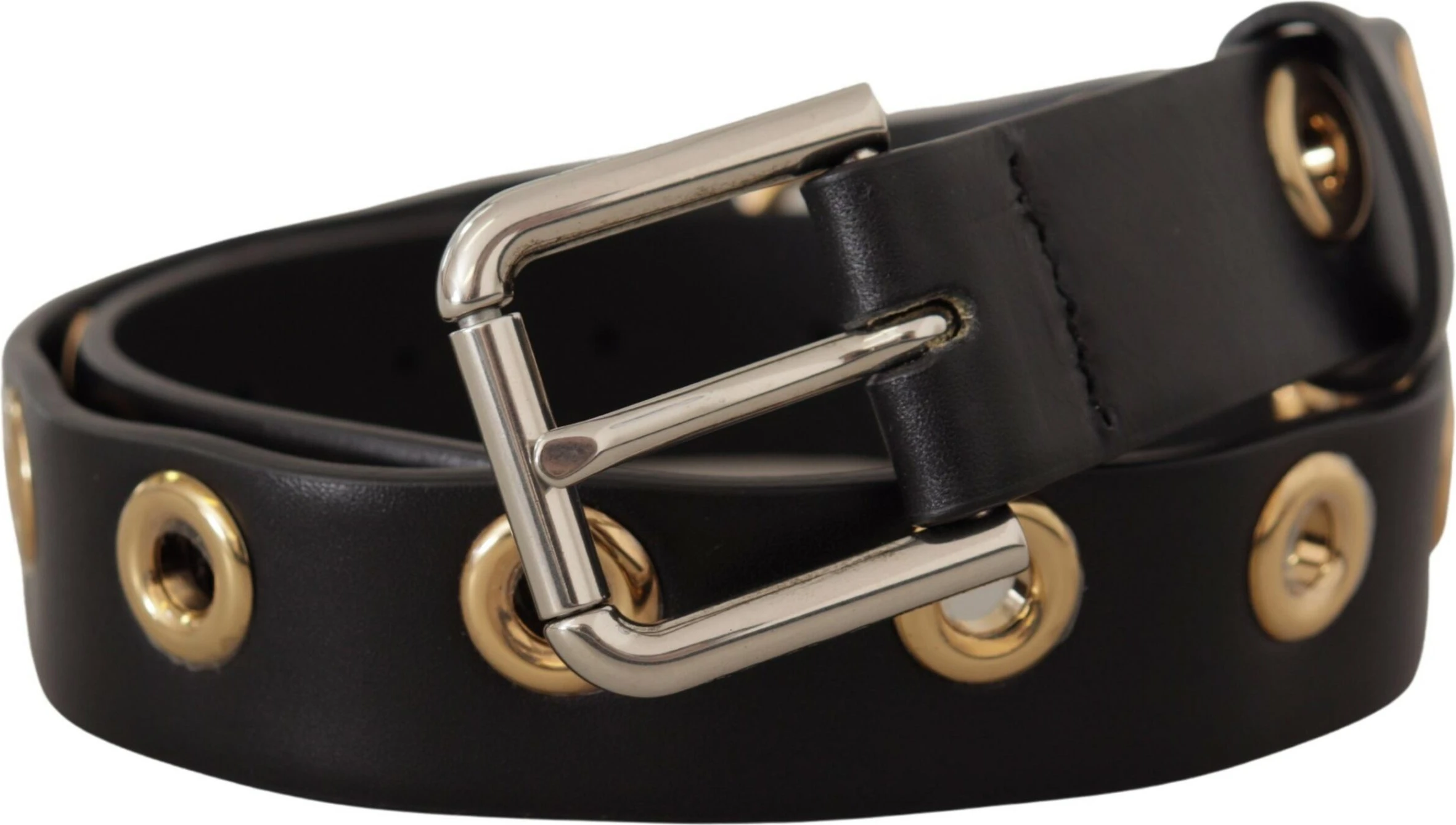 Ремень Dolce & Gabbana Шикарный черный кожаный ремень с гравированной пряжкой