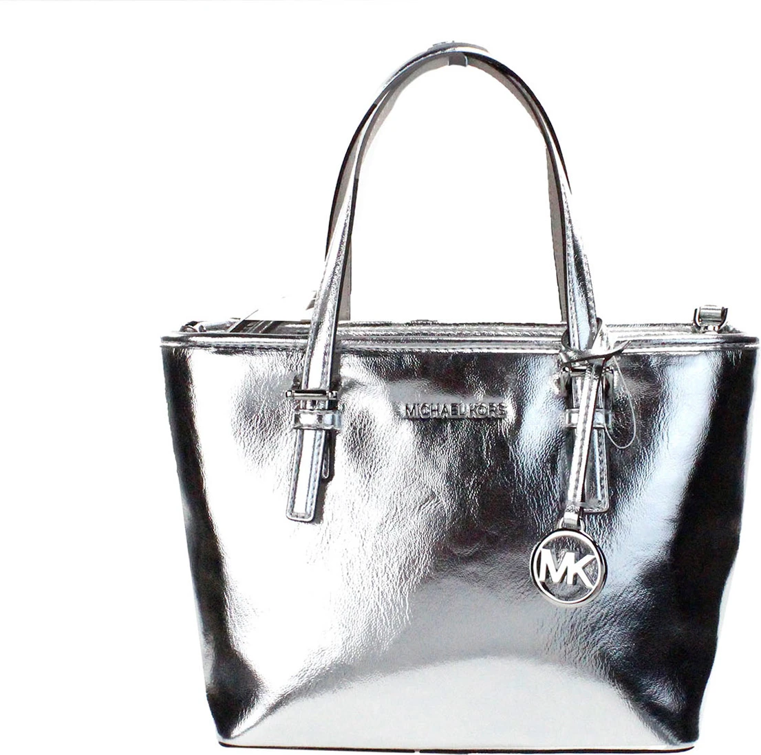 Сумка-тоут Michael Kors Jet Set Silver Metallic XS Carryall Тоут с застежкой-молнией