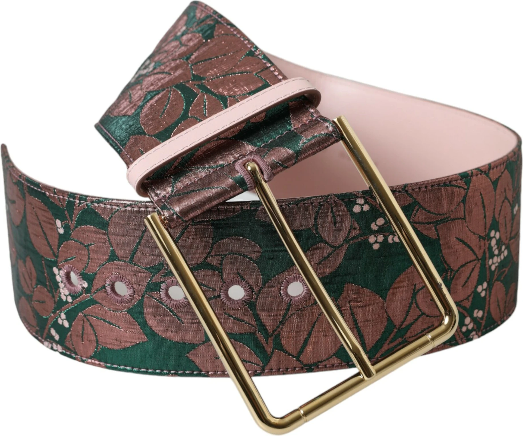 Ремень Dolce & Gabbana Пояс с мультицветным цветочным жаккардом и люрексом, золотая пряжка
