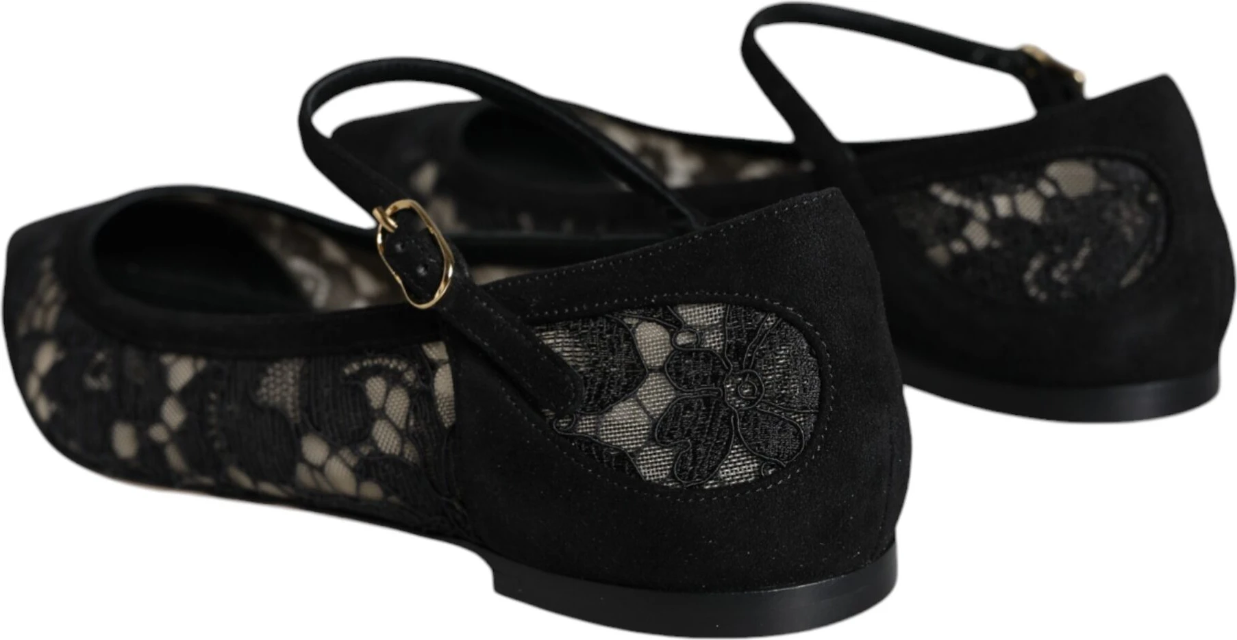 Туфли без каблука Dolce & Gabbana, черные, кружевные Taormina Bellucci
