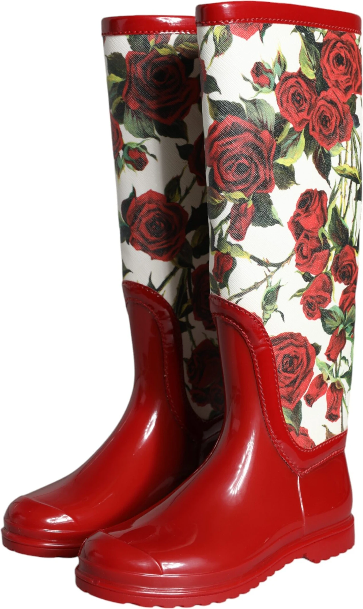 Красные резиновые сапоги до колена с цветочным принтом Dolce & Gabbana