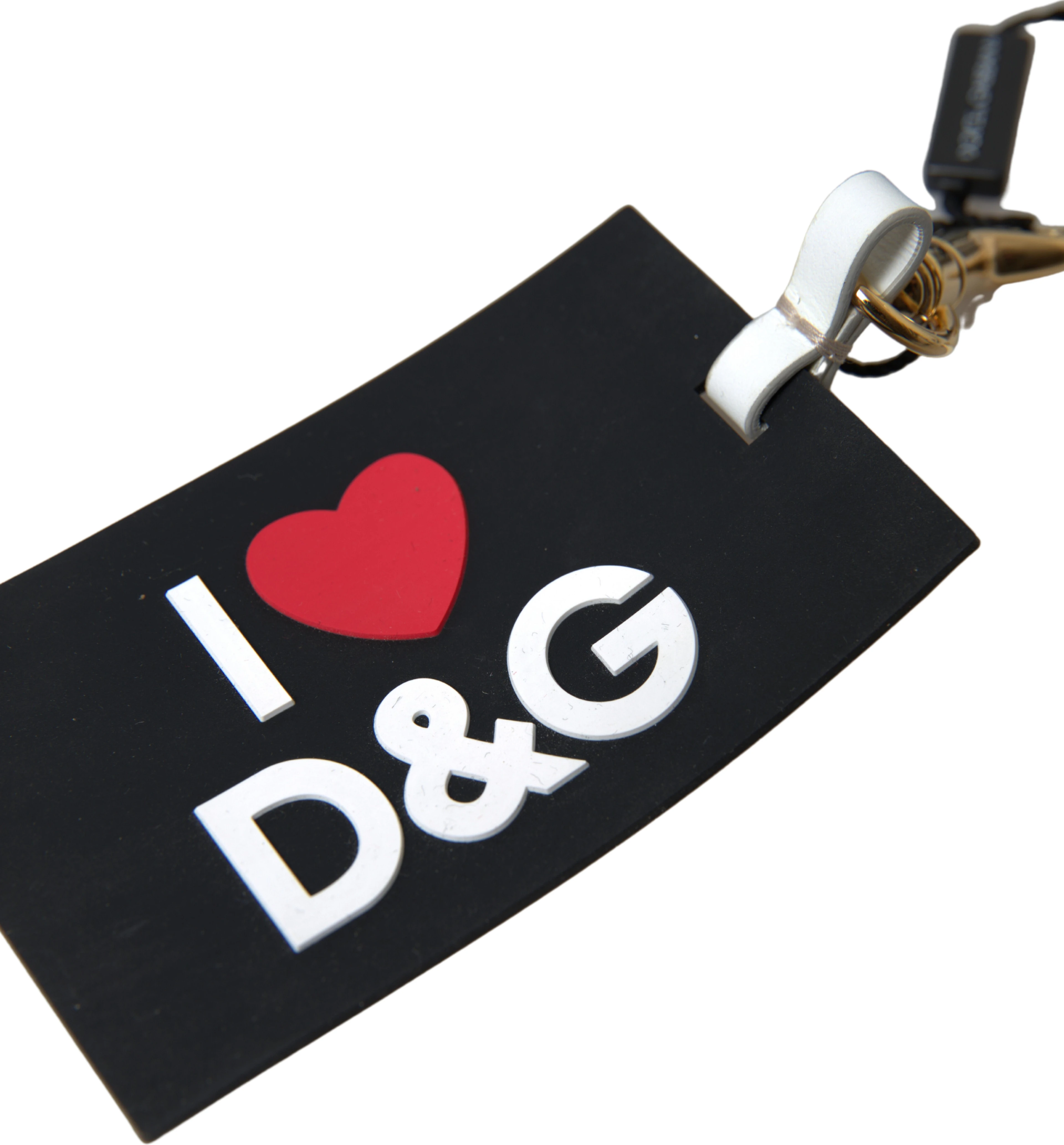 Брелок Dolce & Gabbana Черный Силикон Логотип DG Золотая Латунь