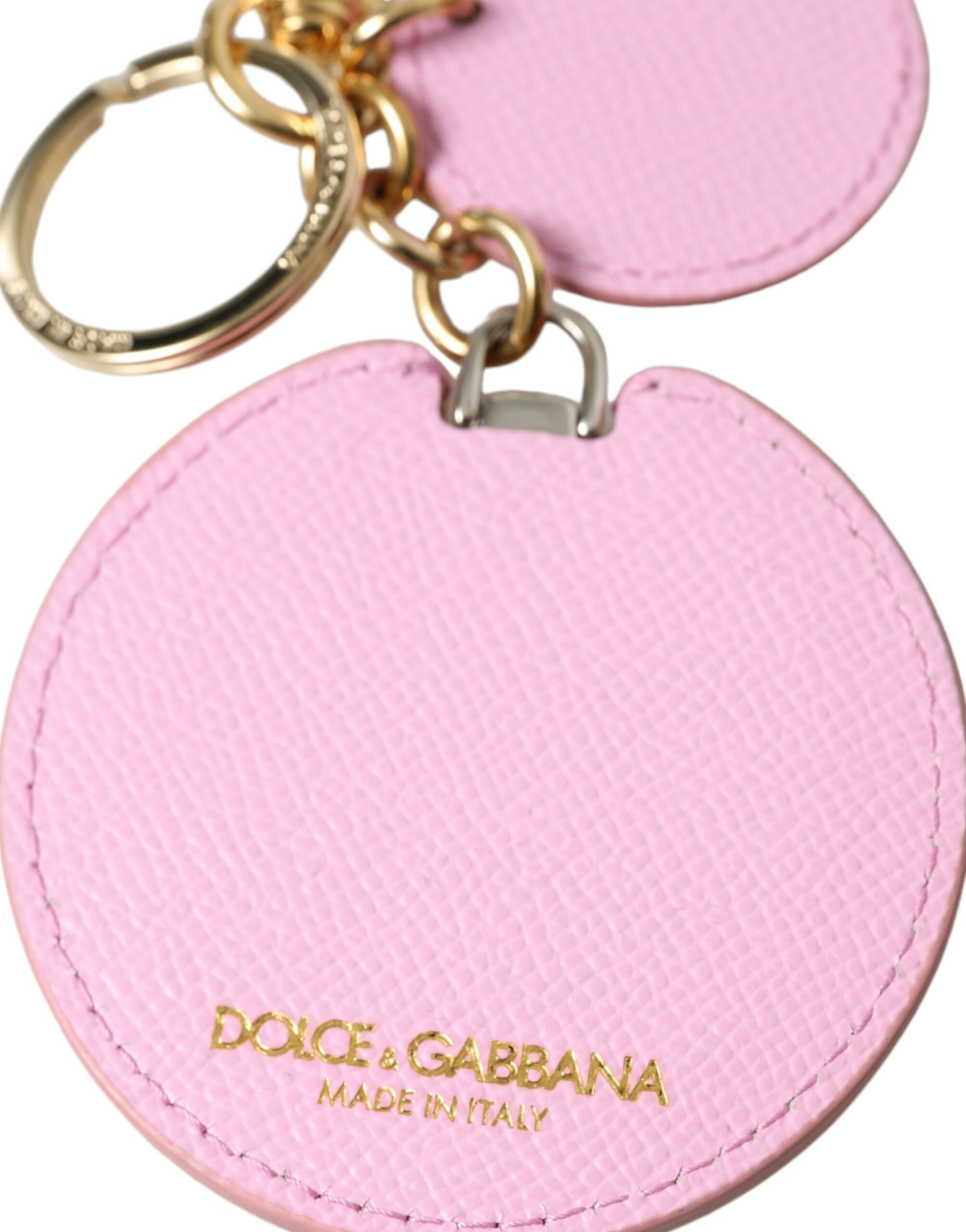 Брелок Dolce & Gabbana Розовый из телячьей кожи с принтом золотого металлического логотипа