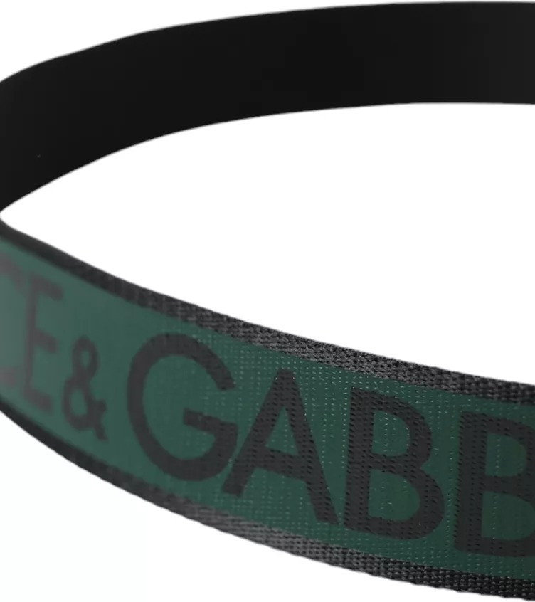Ремень Dolce & Gabbana Черно-зеленый Логотип Серебряная Металлическая Пряжка Ремень