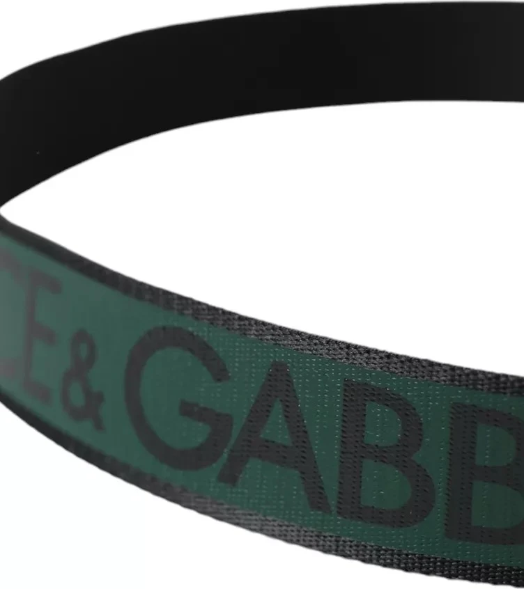 Ремень Dolce & Gabbana Черно-зеленый Логотип Серебряная Металлическая Пряжка Ремень
