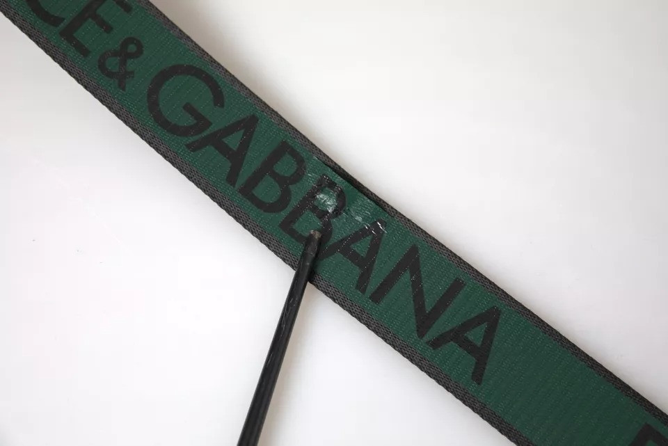 Ремень Dolce & Gabbana Черно-зеленый Логотип Серебряная Металлическая Пряжка Ремень
