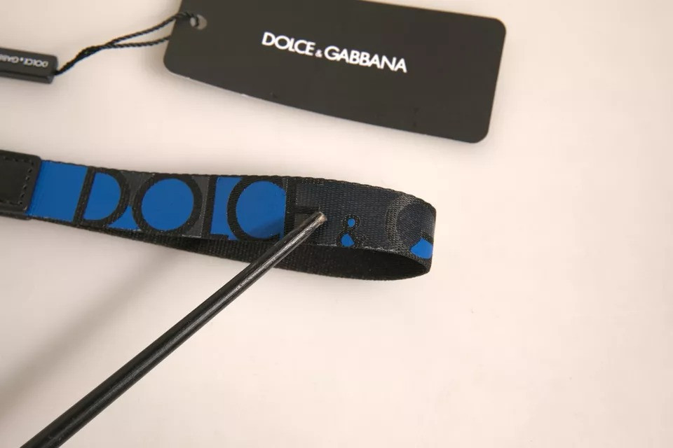 Аксессуар Dolce & Gabbana Синий Логотип Полиэстер Латунь Держатель Брелок Брелок
