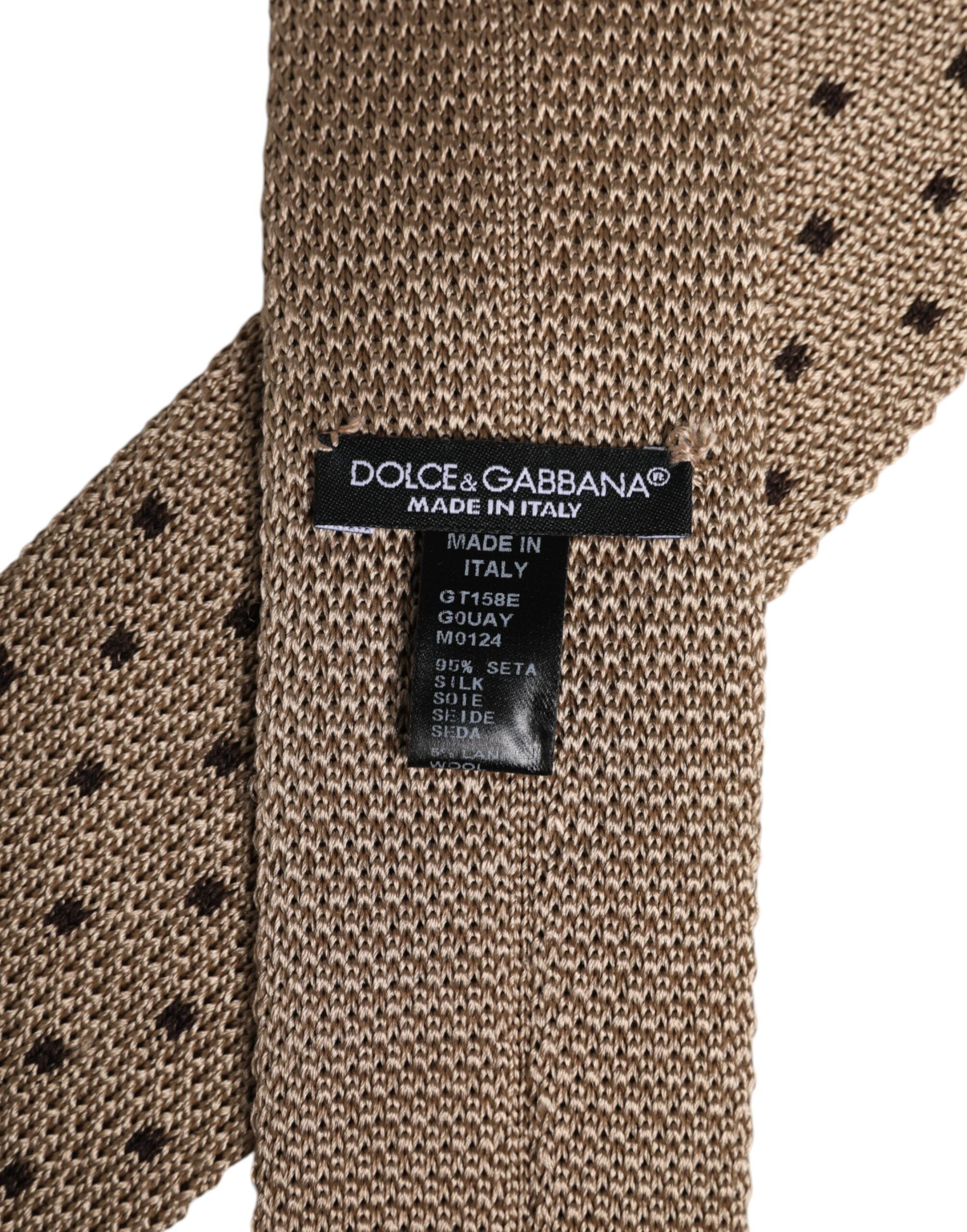 Галстук Dolce & Gabbana Бежевый в горошек из шелка с регулируемой длиной