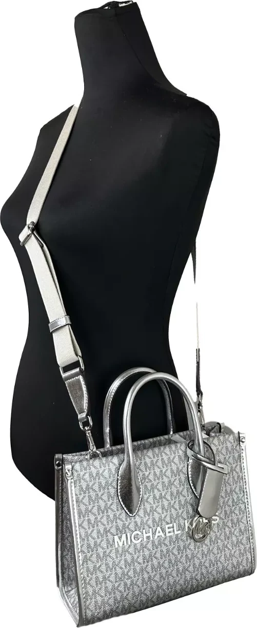 Сумка-тоут Michael Kors Mirella Signature Small Top Zip Tote Bag Silver