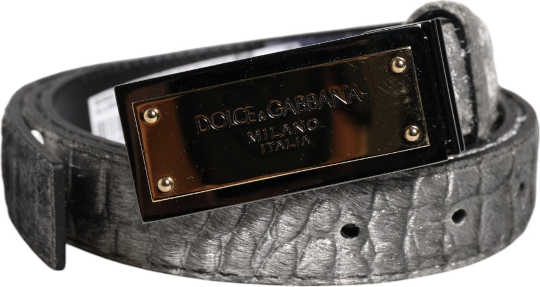 Ремень Dolce & Gabbana Серебряный Классический Пряжка с Золотой Пластинкой Логотипа